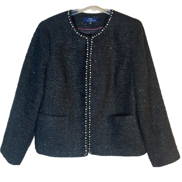 RSVP by Talbots Wool Blend Shimmer Boucle Tweed Jacket with Pearl Trim NWOT - Picture 15 of 16